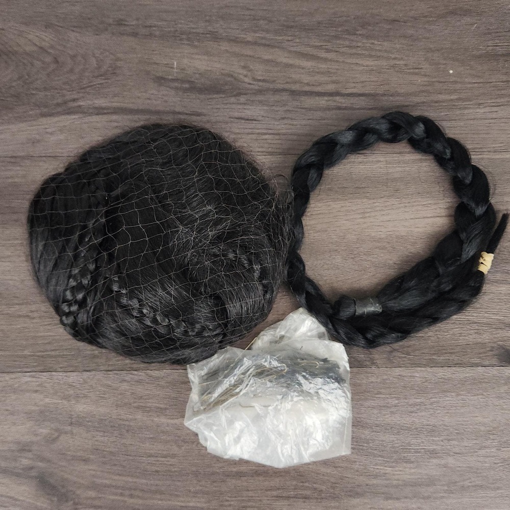 Vintage NOS Heavenly Hair Creations Braided Bun Hairpiece Set Black Wig